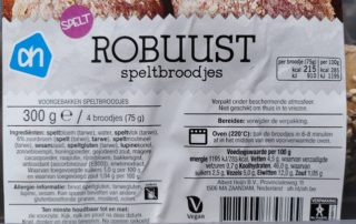 AH Robuust speltbroodjes, bevat honingpoeder en toch een vegan merkje