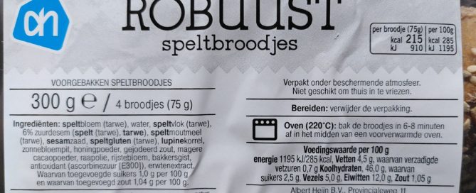 AH Robuust speltbroodjes, bevat honingpoeder en toch een vegan merkje