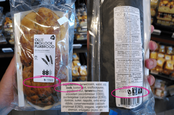 Olijf knoflook plukbrood Olijf knoflook plukbrood bevat melk maar heeft wel een vegan merkje