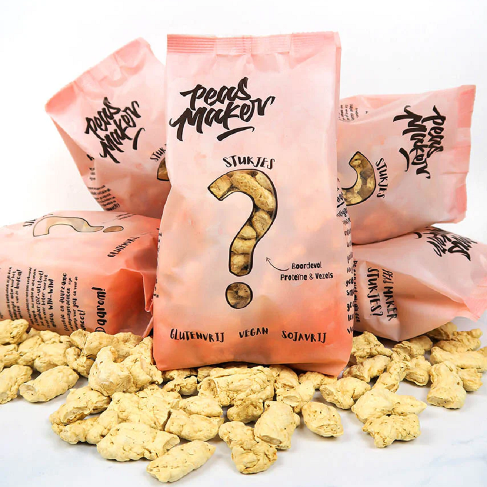 verpakkingen van Peasmakers stukjes, glutenvrij - vegan - sojavrij