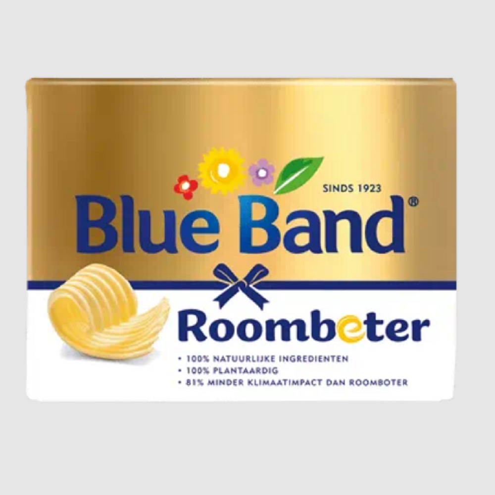 afbeelding van een pak Blue Band Roombeter, met 100% natuurlijke, plantaardige ingrediënten