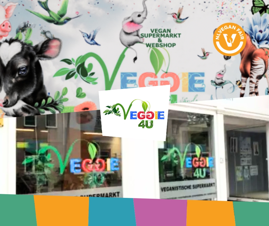 Logo van Veggie 4U voor een foto van deze veganistische supermarkt