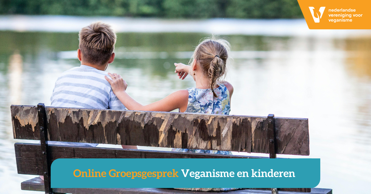 Twee kinderen zitten op een bank bij het water.