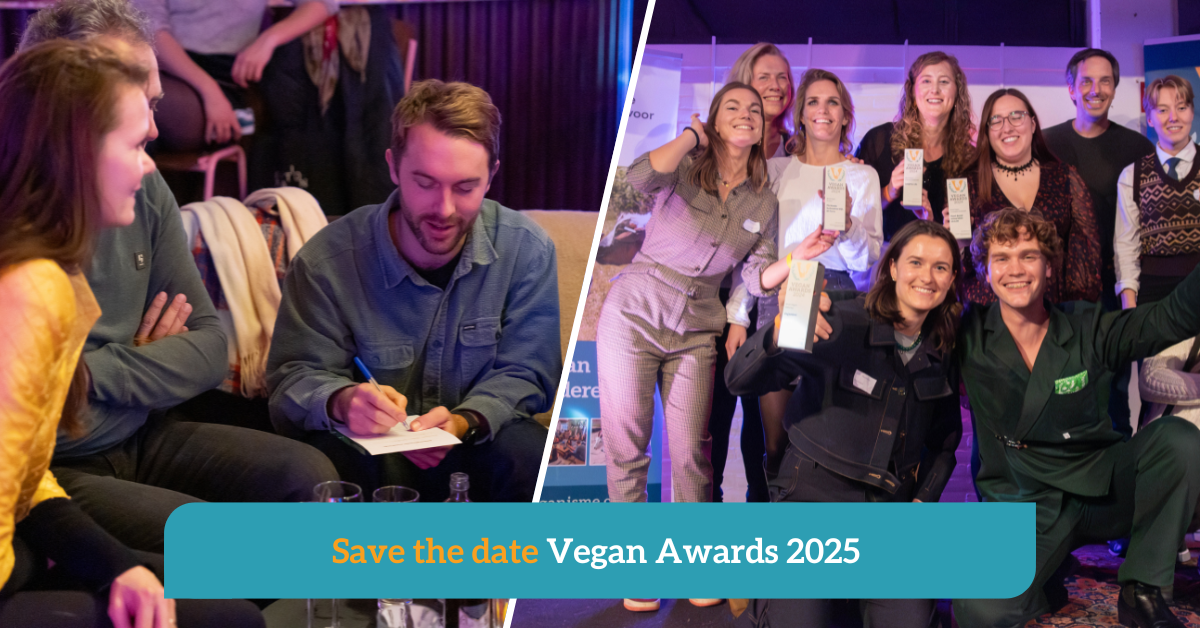 Twee foto's van de Vegan Awards met een save the date tekst