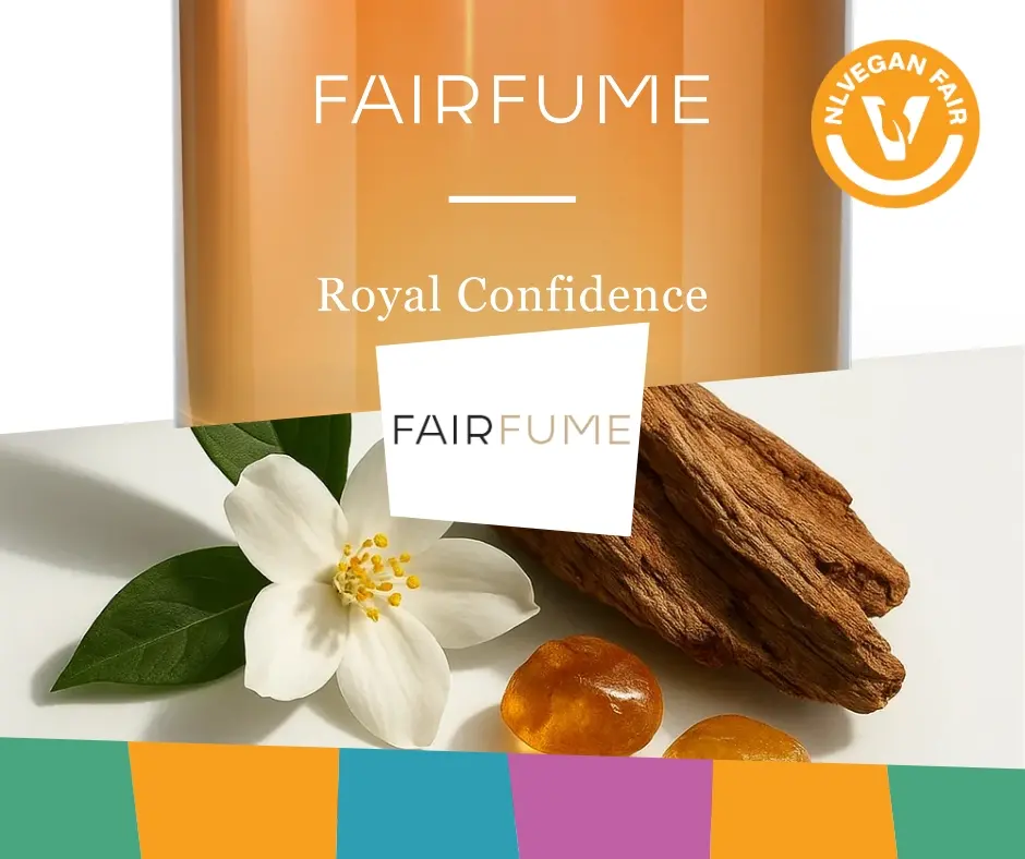 Collage foto's Fairfume met logo NLVegan Fair erop