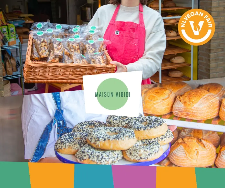 Foto's van de bakkerij en baksels met daarvoor het logo van Maison Viridi