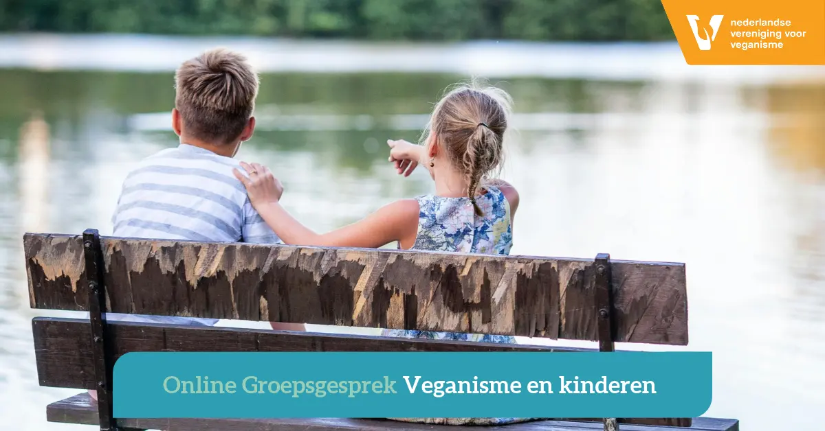 Twee kinderen op een bankje aan een meer.